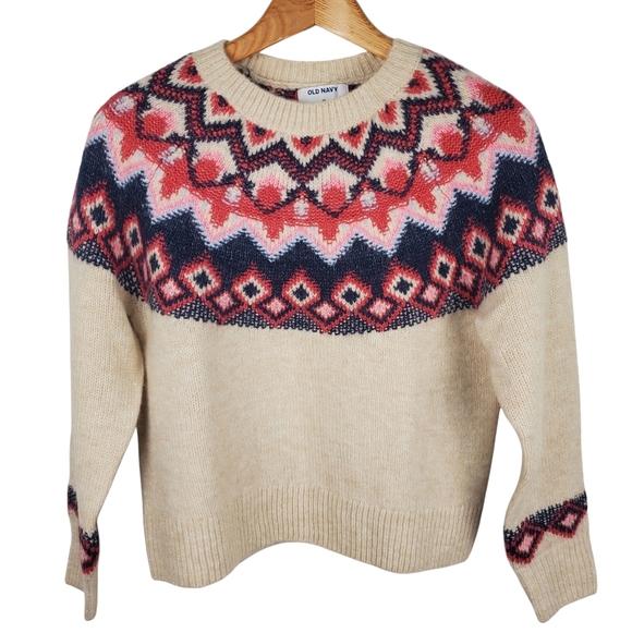Old Navy Sweaters - Old Navy Women's Patterned Sweater - Cream and Red. Fair Isle. XS. #0173